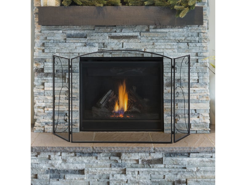  Pare-feu pliant à charnières, 132,5 x 76,5 cm, cadre en acier robuste, treillis métallique décoratif, noir  - Conforama C