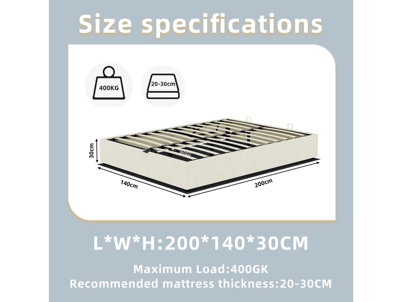  Sommier coffre 140x200 cm coloris beige, revêtement velours  - Conforama C