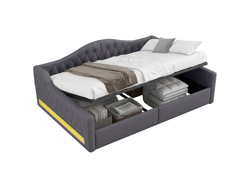  Lit de jour 140x200 avec rangement et éclairage led, lit banquette gris  - Conforama A