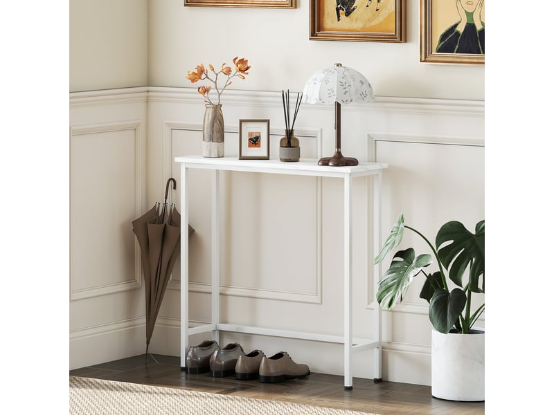  Console, table d'entrée avec pieds réglables et système anti-basculement, 75 x 24 x 76 cm, idéale pour les petits espaces, blanche  - Conforama D