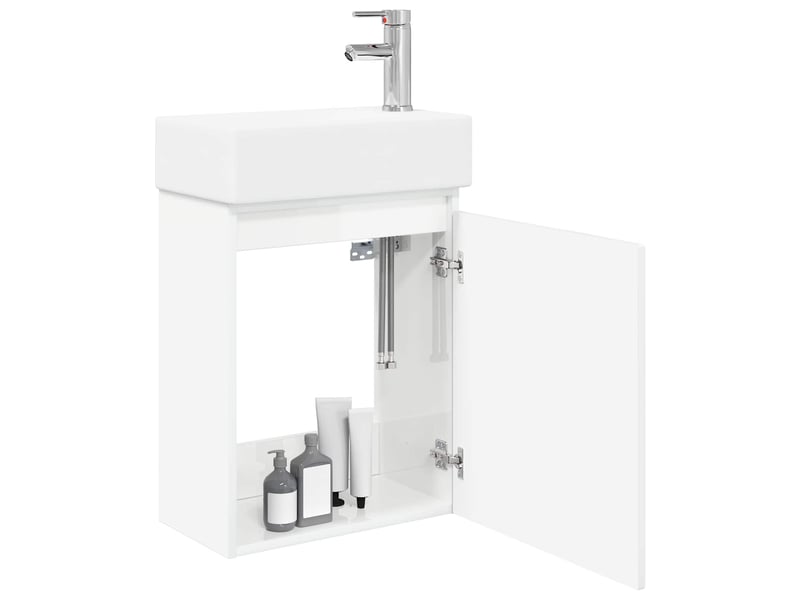  Meuble de rangement salle de bain avec robinet blanc brillant shl5570  - Conforama C