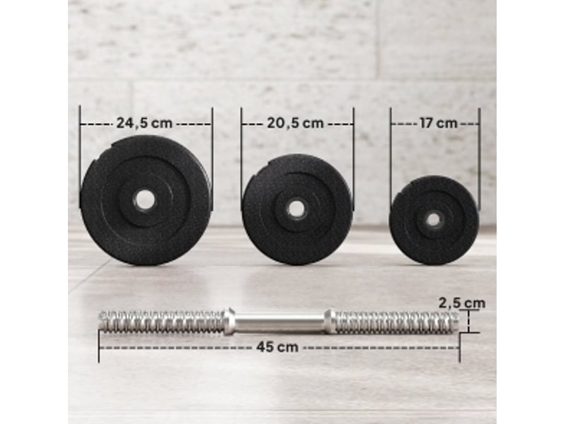 Set d'haltères réglables 40 kg noir, 2 barres en acier chromé et 12 disques pour entraînement musculaire - Conforama B