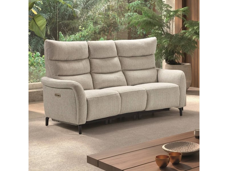  Canapé 3p relax électrique avec tablette centrale tissu beige chiné - varenne VARENNE - Conforama B