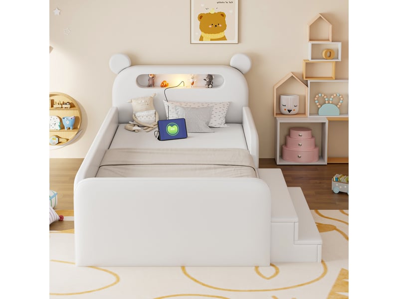  Lit enfant 90x200 ours avec rangement, veilleuse et usb evryae  - Conforama D