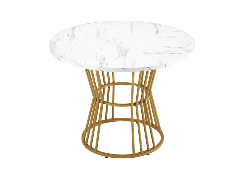  Table de salle à manger ronde 100 x 75 cm blanche et dorée, plateau mdf, piètement métallique moderne  - Conforama D