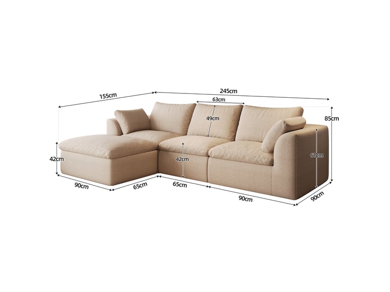 Canapé d’angle 245x155x83 cm en tissu de lin 4 places kaki chicfurn - Conforama D