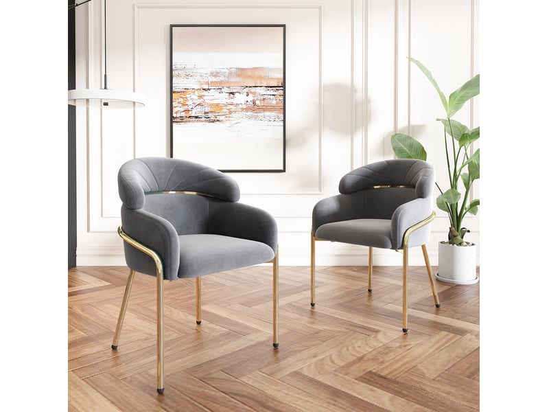 Chaise de salle à manger lot de 6 avec accoudoirs et dossier incurvé, style moderne, en velours et métal gris - Conforama D