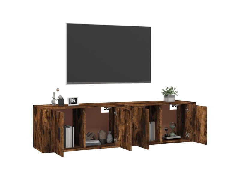  Lot de 2 meuble tv mural, meuble tv suspendu chêne fumé 80x34,5x40 cm  - Conforama C