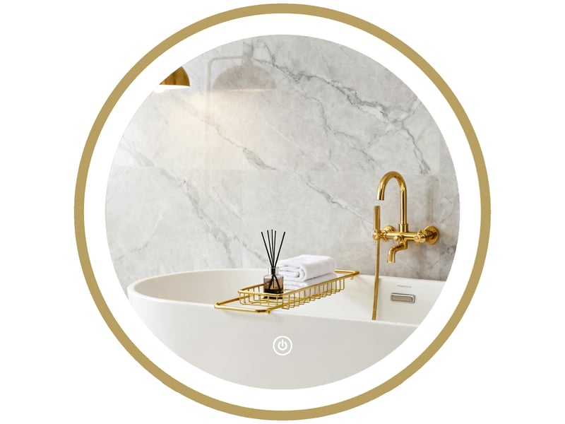 Miroir salle de bain avec éclairage led rond 40 cm, miroir lumineux mural à 3 températures de couleur, dimmable, doré - Conforama B