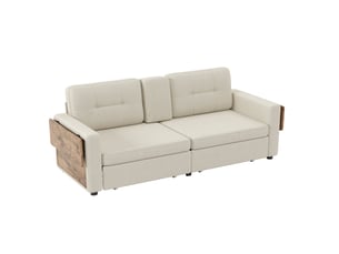 Canapé droit convertible WISHDOR 2 places Tissu beige avec coffre de rangement