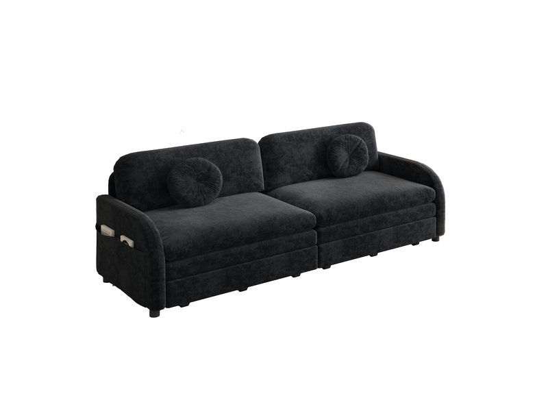  Canapé 3 places 3-en-1 extensible 206x84x90 cm en chenille noir  - Conforama A