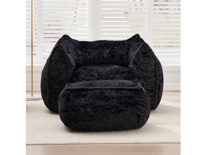  Fauteuil poire géant 123x157x73 cm avec coussin et repose-pieds noir  - Conforama C