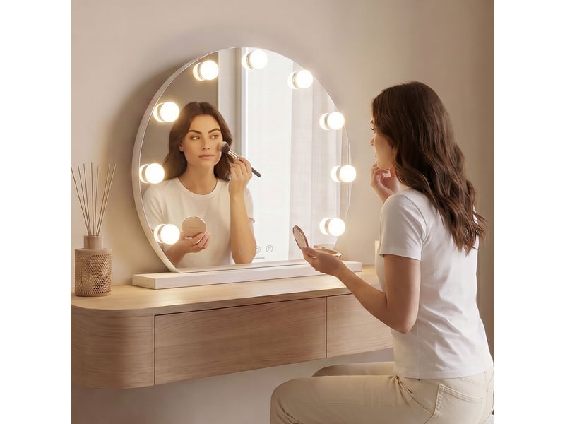  Miroir de coiffeuse hollywood, 9 ampoules led, 3 tons de lumière, intensité réglable, contrôle tactile innovagoods  - Conforama C