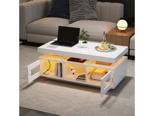 Table basse blanche brillante 100x50x43 cm avec led rgb et prise usb