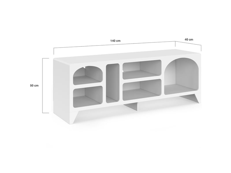  Meuble tv 140 cm organique alesia 6 niches bois blanc  - Conforama D