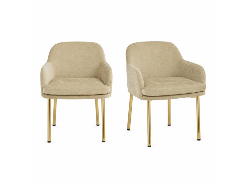 Lot de 2 chaises de salle à manger avec accoudoirs 61x59x78,5 cm, patins réglables, polyester et fer, marron et doré - Conforama A