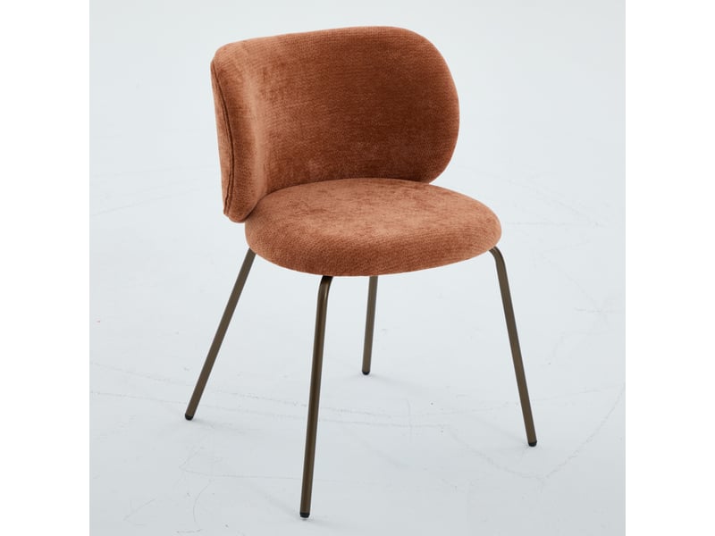  Chaises de salle à manger contemporaines en chenille, dossier incurvé confortable avec revêtement doux, pieds en métal bronze – sublimez votre cuisine avec confort et style modernes, lot de 2, couleur orange  - Conforama A