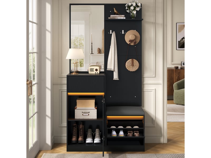  Portemanteau avec banc et rangement noir 105 x 190 cm en mdf  - Conforama E