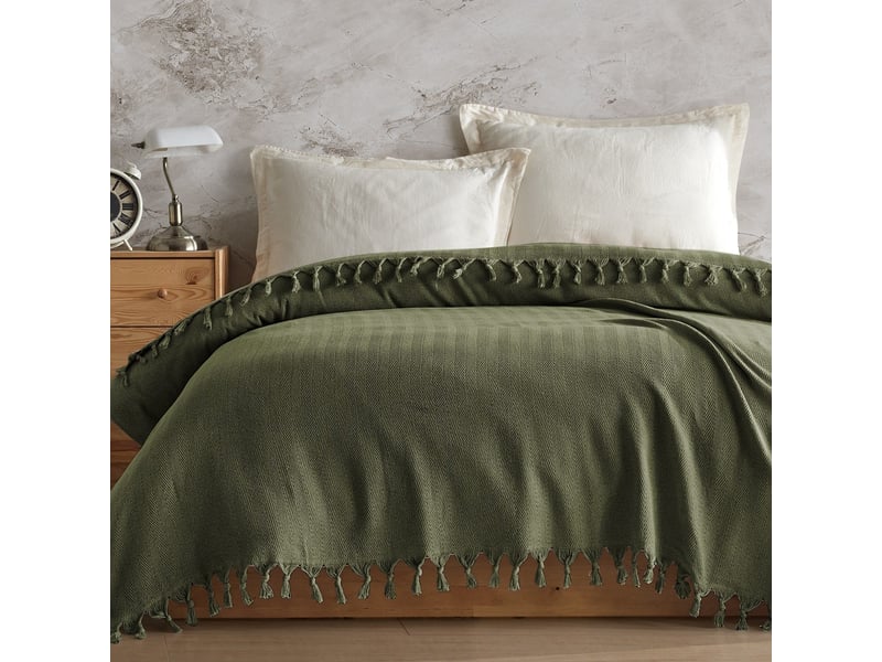  Couverture en coton recyclé 200x220 cm berlino - vert foncé  - Conforama B