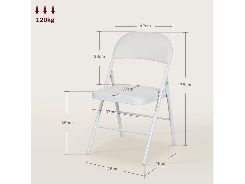  Elvmi lot de 4 chaises pliantes rembourrées en cuir régénéré blanc structure métal assise confortable dossier rembourré pliables gain de place pour salle à manger bureau à domicile réception salle d attente dimensions 45 x 46 x …  - Conforama C