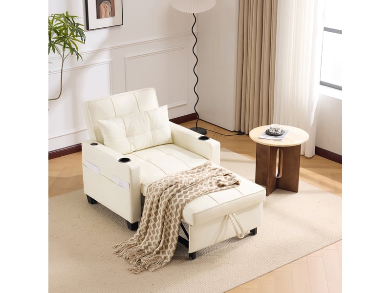  Fauteuil convertible modenvie 3 en 1 blanc en similicuir pu avec usb et porte-gobelets  - Conforama E