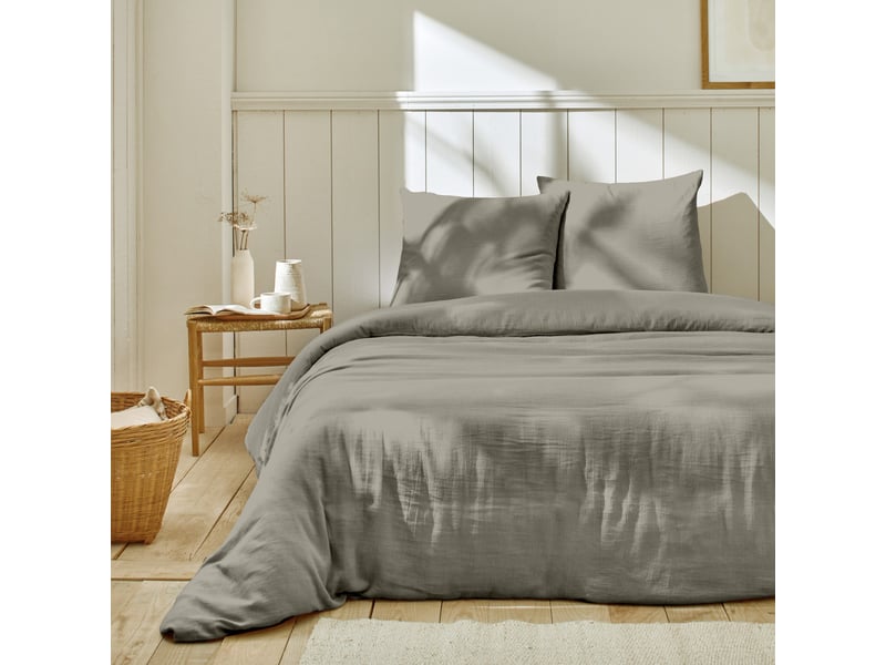  Parure de lit 240x260 cm gaze de coton gris galet PD25759 - Conforama D