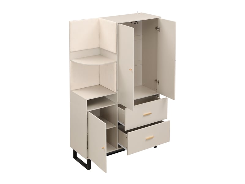  Vestiaire d'entrée, meuble d'entrée complet avec porte-manteau et banc à chaussures, armoire de couloir avec rembourrés et métal, beige et gris  - Conforama D