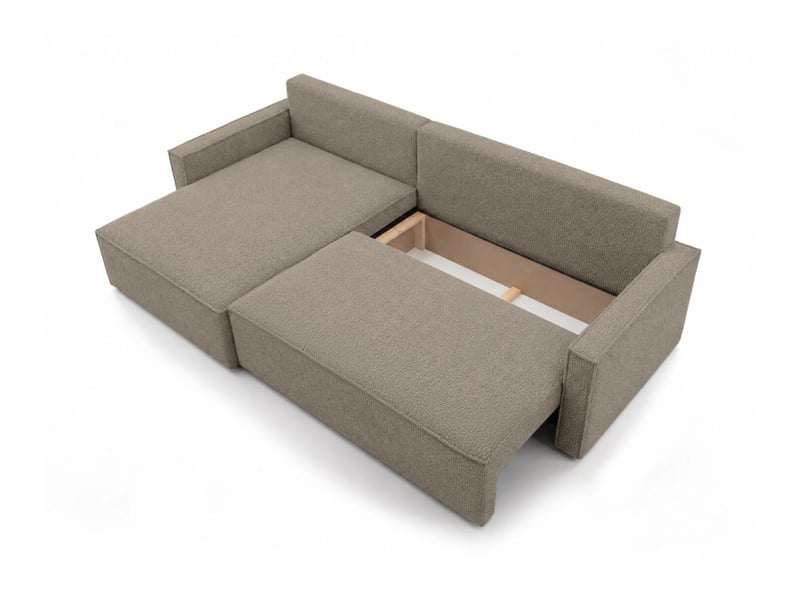  Farah - canapé d'angle max réversible et convertible 5 places accoudoirs slim en tissu bouclettes texturées  - Conforama D