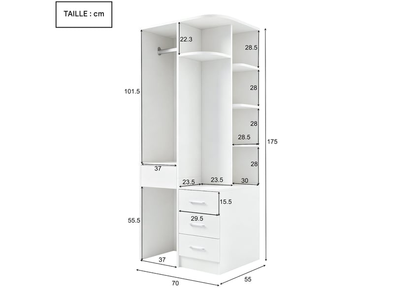  Armoire penderie avec tringle, étagères et tiroirs 70 x 55 x 175 cm  - Conforama C