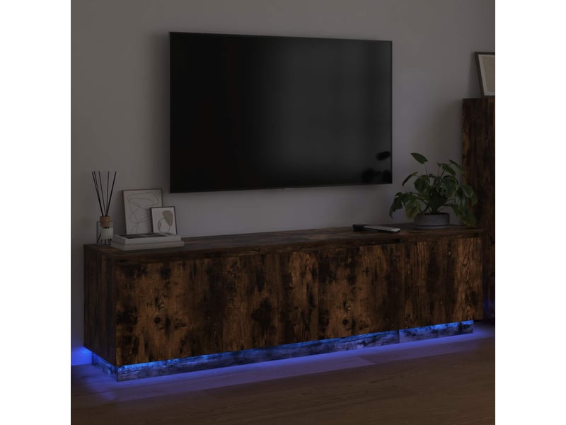  Meuble tv - banc tv - meuble de rangement 180 x 38 x 49 cm chêne fumé bois d'ingénierie  - Conforama E