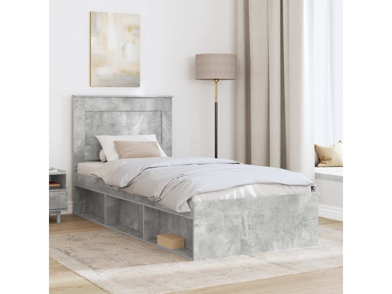 Lit simple- lit adulte - cadre de lit avec tiroir uni gris béton 100 x 200 cm pin massif - Conforama B