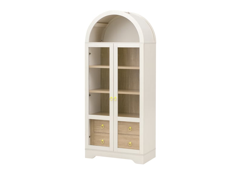  Buffet haut 76,2x40,1x180 cm avec portes vitrées, 2 tiroirs et étagères réglables, meuble de rangement cuisine mdf blanc OMNIGLINT TRADING LTD - Conforama E