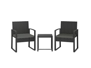 Salon de jardin 3 pièces 2 fauteuils et table basse 40x40 cm gris foncé, acier et rotin plastique