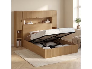 Lit coffre 140x190 cm <strong>ID MARKET</strong>  <strong></strong> coloris bois clair