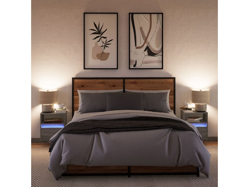  Lot de 2 tables de chevet - cabinet de chevet - table de nuit murales avec lumières led sonoma gris  - Conforama C