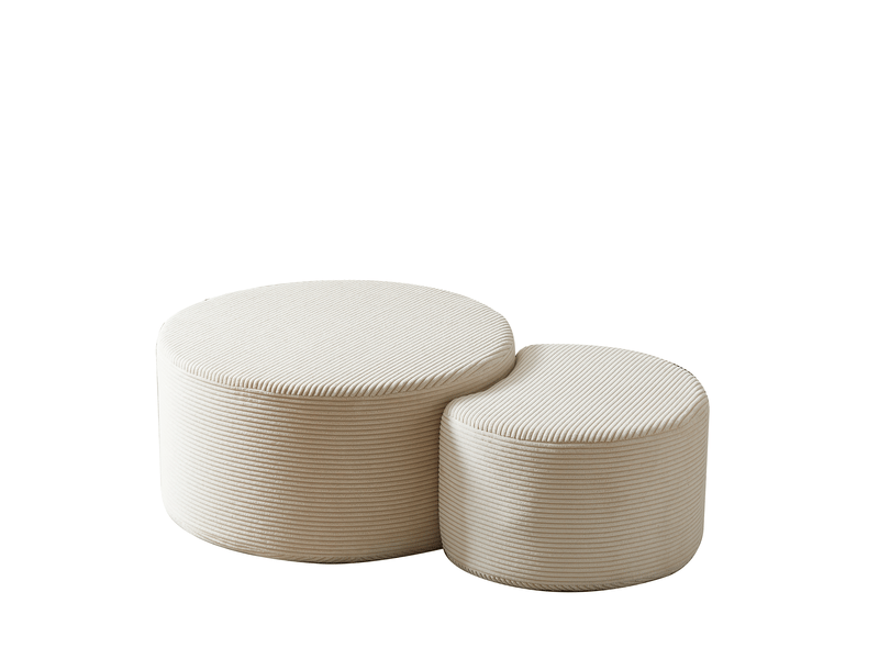  Ensemble de 2 tables basses rondes rembourrées en tissu beige, tables d’appoint en mousse haute densité pouvant servir de pouf, sans montage  - Conforama A