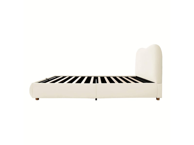  Lit coffre 90x200 cm, ouverture hydraulique et sommier à lattes, en velours, beige, sans matelas  - Conforama E