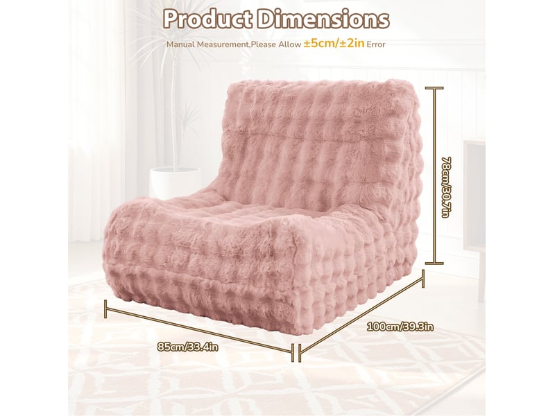  Fauteuil poire au sol avec dossier chenille rose 85 x 100 x 78 cm  - Conforama D
