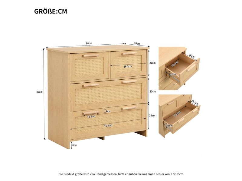  Commode 4 tiroirs rotin bois massif rangement élégant chambre salon  - Conforama C