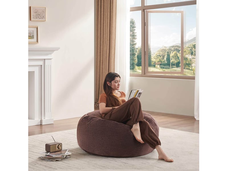  Pouf poire convertible 90 x 90 cm marron en mousse, pliable et compact pour un coin lecture confortable  - Conforama B