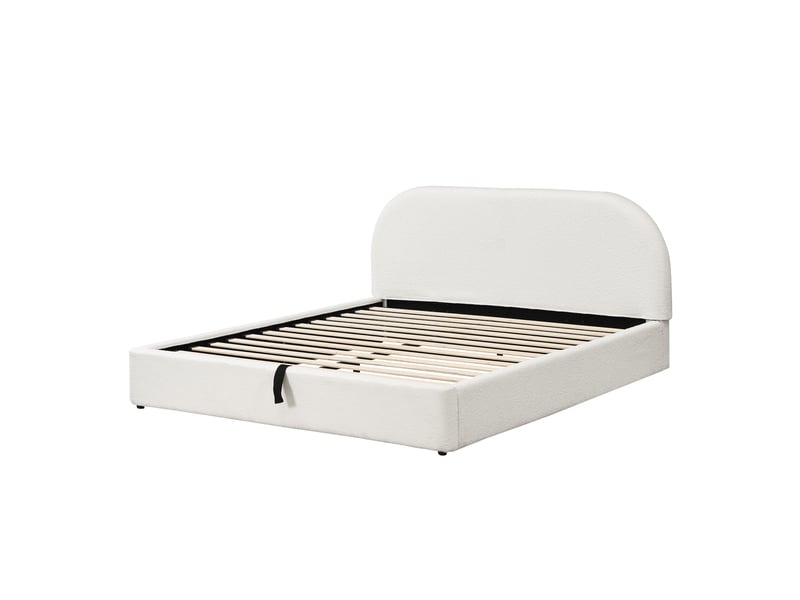  Lit coffre adulte 160x200 cm – beige bouclé – sommier à lattes inclus et rangement hydraulique sous le lit  - Conforama D