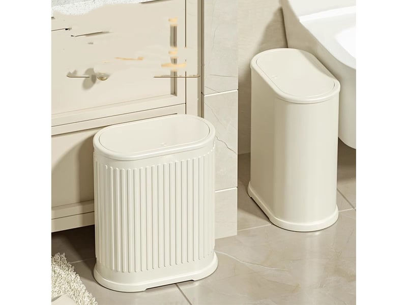 Poubelle de 6 litres avec couvercle, petite poubelle de salle de bain blanc laiteux - Conforama D