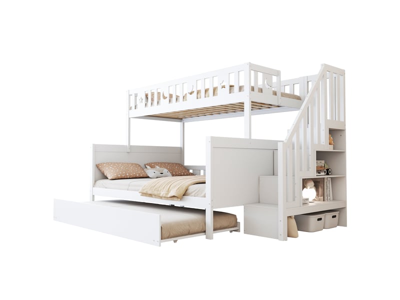  Modenvie lit superposé enfant 90x200140x200 cm - escalier de rangement, lit gigogne, sans matelas - blanc  - Conforama A