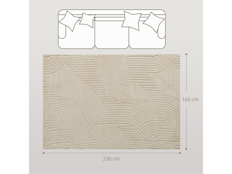  Tapis salon 230 x 160 cm, tapis à poils épais géométrique, crème, moelleux et antidérapant  - Conforama C