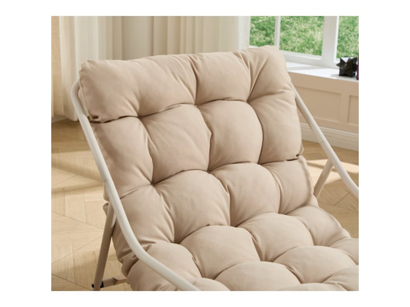 Fauteuil à bascule d’extérieur avec coussin épais et confortable, idéal pour salon, chambre et espace de lecture, structure beige avec coussin beige  - Conforama R