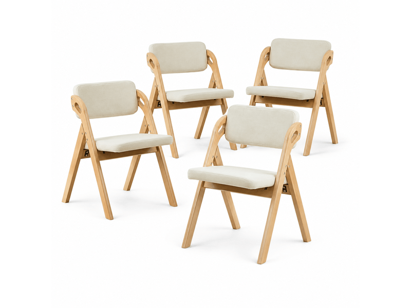 Lot de 4 chaises pliantes et empilables en hêtre massif, assise rembourrée avec housse amovible en lin, pieds antidérapants, charge 180 kg, beige  - Conforama A