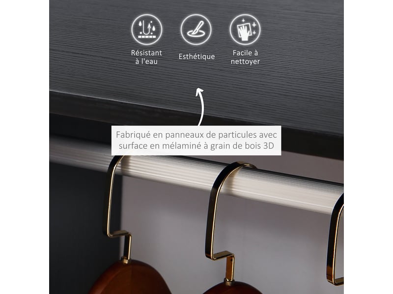  Lot de 2 portants à vêtements penderie mobile avec roulettes 2 niches + grand espace penderie en bois noir  - Conforama D