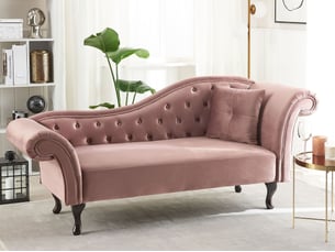 Chaise longue côté droit lattes velours rose