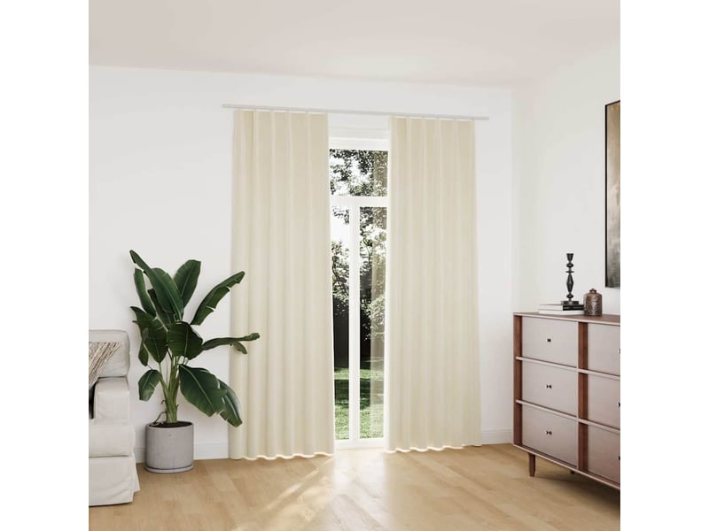  Lot de 2 rideaux occultants, rideaux black-out avec crochets velours crème 140x225 cm cf44896  - Conforama B