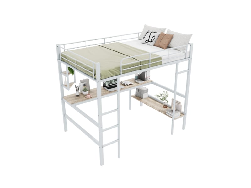  Lit mezzanine 140x200 cm coloris blanc métal lit enfant blanc - Conforama A